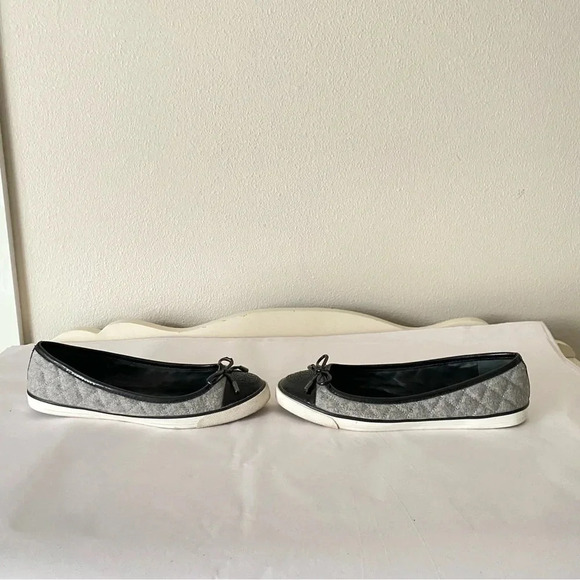 Tory Burch Skylar Slip-On Bow Ballet Grey Quilted Wool Patent Black Leather Shoe - Picture 7 of 9